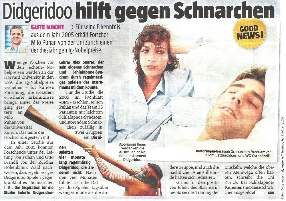 Didgeridoo hilft gegen Schnarchen (Blick am Abend, 15.09.2017)